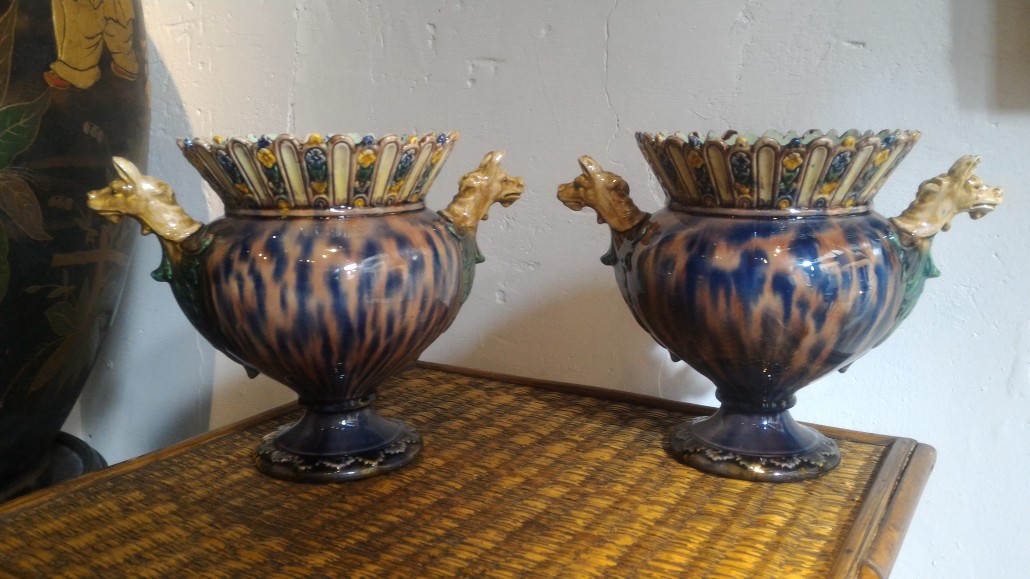 Pair of protome vases, Thomas Victor Sergent