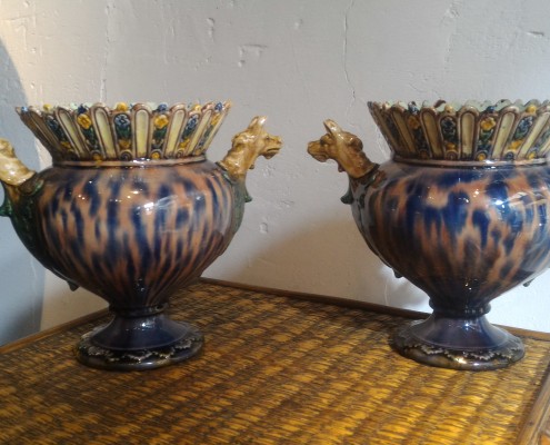 Pair of protome vases, Thomas Victor Sergent