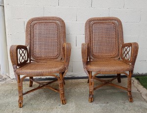 pair of rattan armchairs