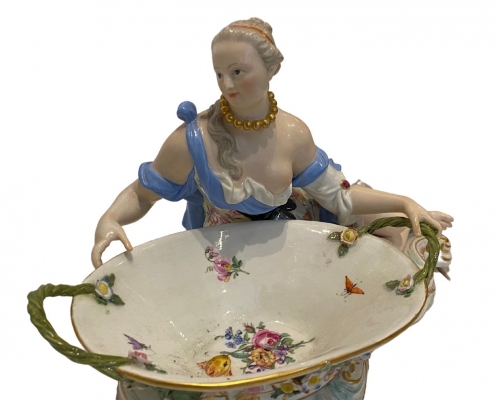 German Meissen Porcelain Figurine of Lady with Basket of Flowers. 5 1/ –  Singer Galleries