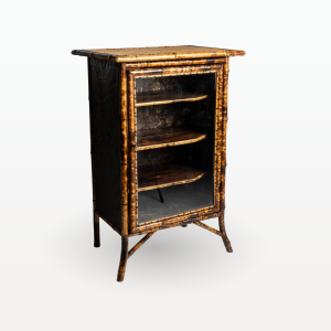 Vitrine en bambou moucheté et paille de rotin